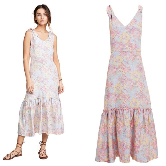 Warm Georgia Silk Floral Jacquard Midi Dress Sz S Small Cocktail Spring Romantic - Picture 1 of 13